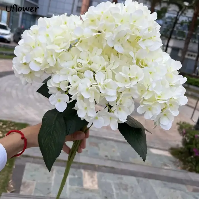 Grande taille 5 têtes blanc rouge hortensia fleurs artificielles soie bricolage mariage mariée Bouqu
