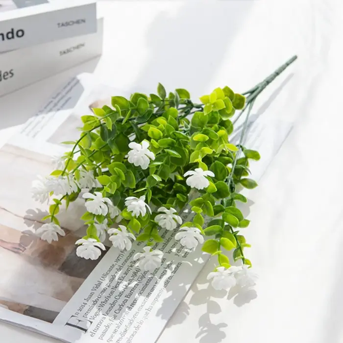 Fleurs en plastique artificielles faux eucalyptus plante mariage arc couronne maison pot