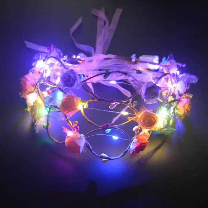 Guirlande d'événement, Couronne de fleurs, Bandeau de fée, Couronne lumineuse LED, Bandeau pour cheveux, Cosplay, Fournitures de fête lumineuse d'anniversaire