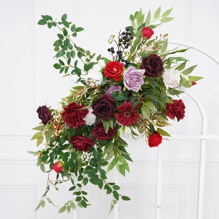 Centre de table floral à suspendre en forme de feuilles roses et vertes