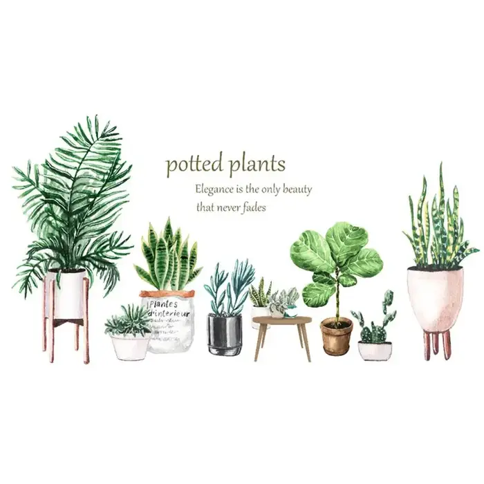 Autocollant mural amovible motif cactus en pot pour plinthe