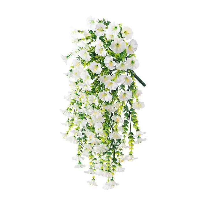 Décor de plante suspendue réaliste, fleurs de pétunia artificielles suspendues résistantes aux Uv po