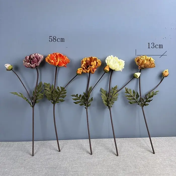 Lot de 5 grandes fleurs artificielles de pavot en PU pour décoration de jardin et restaurant
