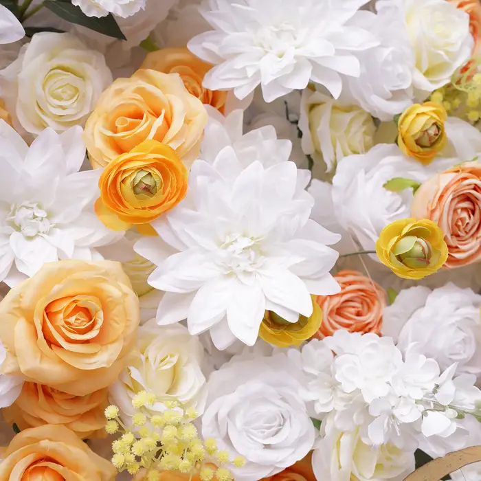Rideau mural de fleurs artificielles Angela Flower A9077 Jaune Blanc 5D