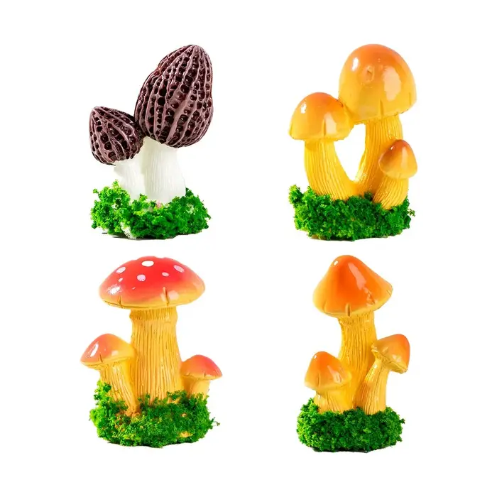 Ensemble de champignons et de plantes succulentes artificiels colorés - Ornements miniatures pour terrarium