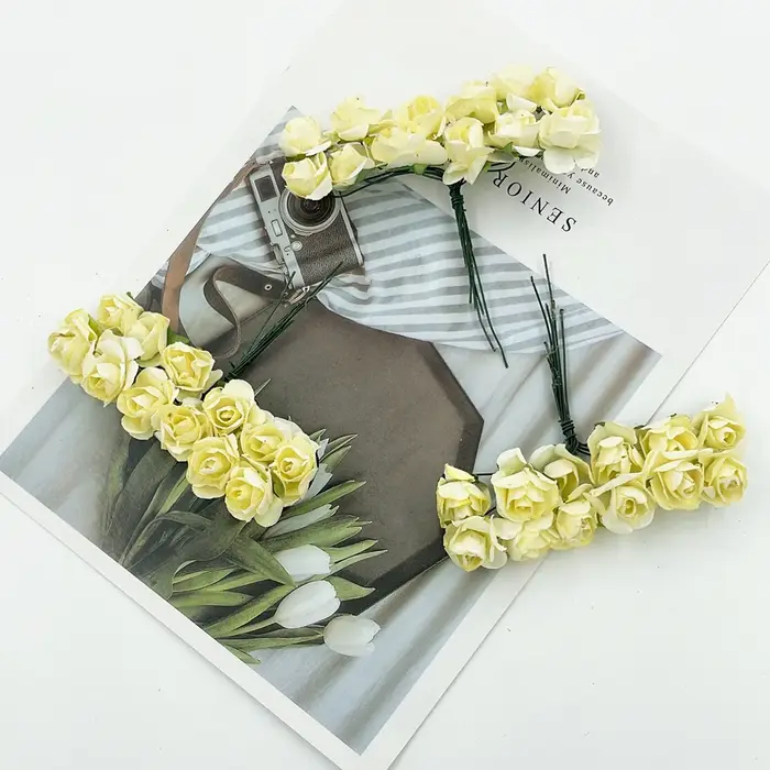 12/36/72 pièces 2cm Mini papier Rose fleurs artificielles Bouquet pour décoration de fête de mariage