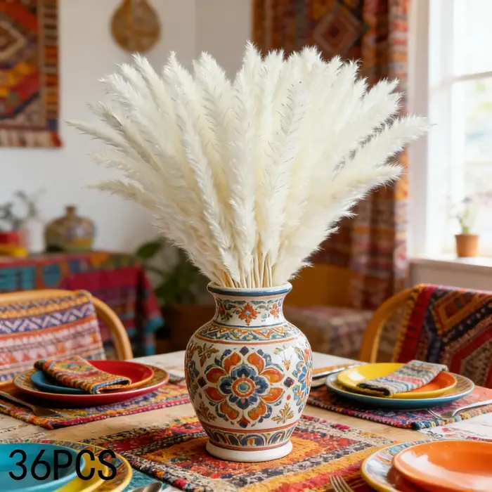 Fleurs séchées naturelles de pampa, vase bohème, arrangement de table pour la maison, bouquet doux et volumineux, décoration de jardin, mariage, fête, Noël, cadeau de festival