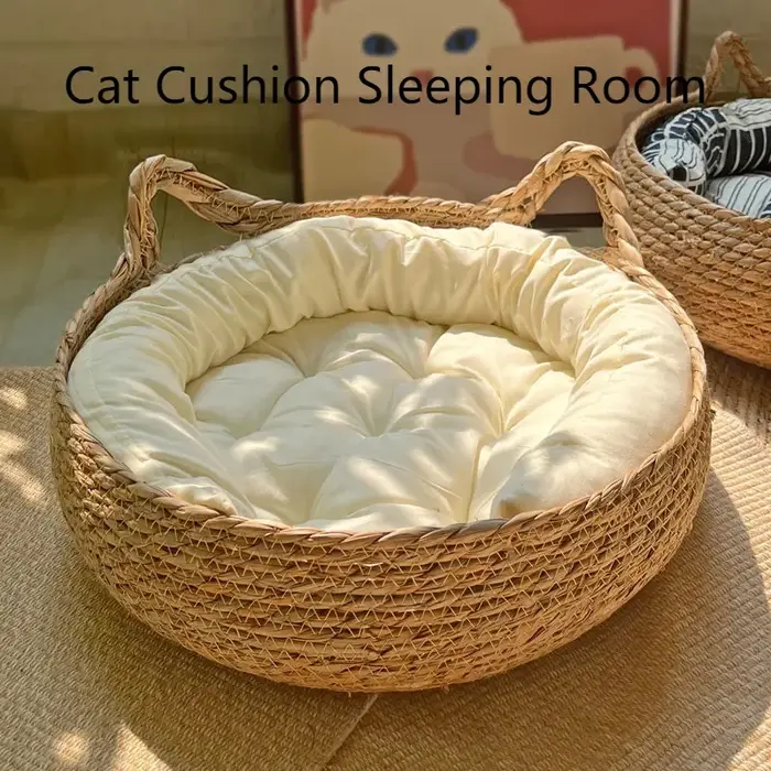 Nid de chat tissé à la main de vigne pure, coussin de chaleur saisonnier, poignées lavables universe