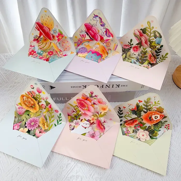 Cartes de vœux à fleurs surprise de style pop-up adaptées aux festivals Saint-Valentin anniversaire bénédiction