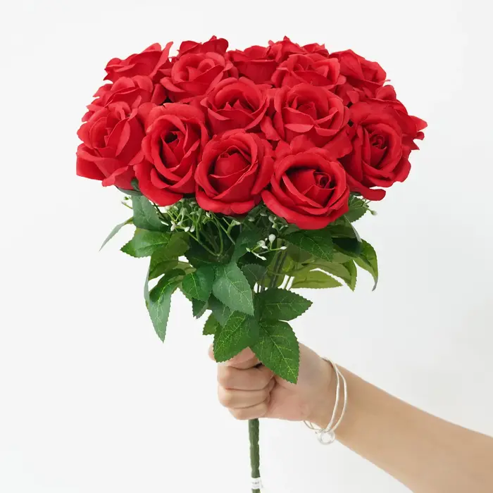 HMEOT H4168 Bouquets de roses artificielles à 18 têtes pour arrangements floraux de mariage