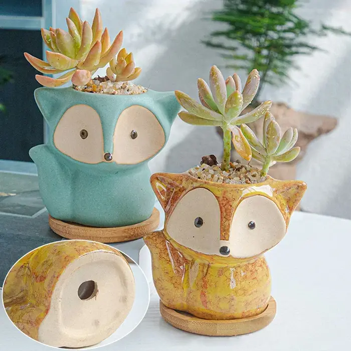 Pot de fleurs en céramique en forme de renard