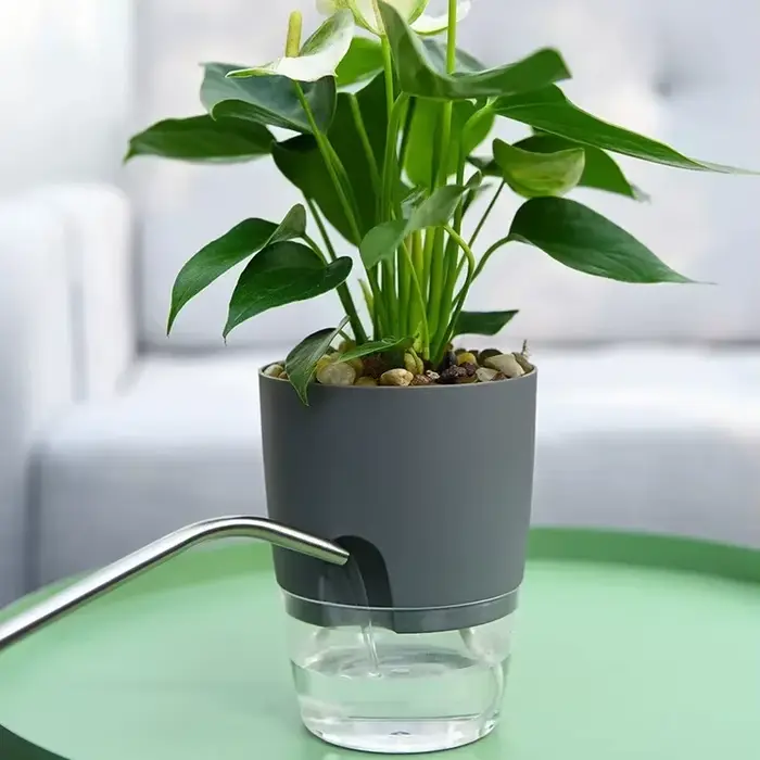 Pot de fleur en plastique Transparent Double couche, Pot de fleurs auto-arrosage, corde en coton, pe