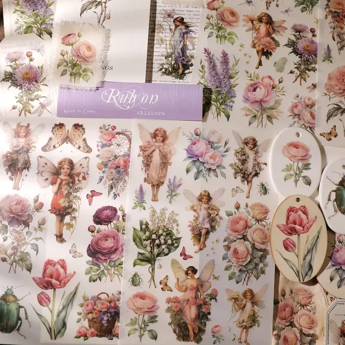 Autocollant esthétique transfert fleur rose pour scrapbooking