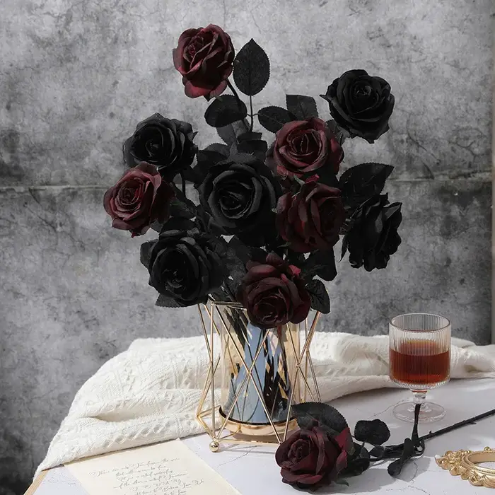 Fleurs artificielles Rose bordeaux noir