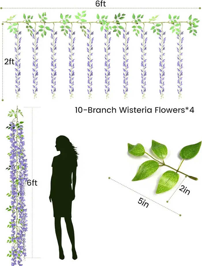 10 Branches de fleurs artificielles de glycine