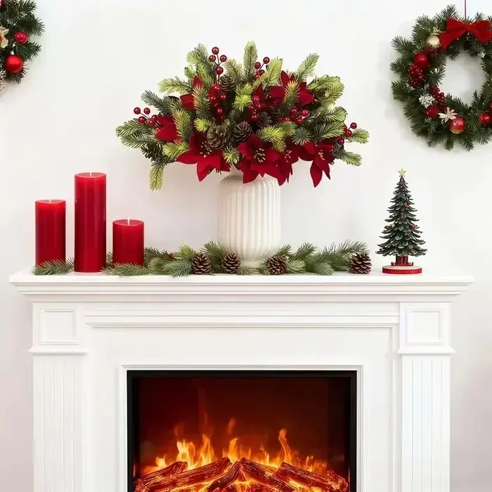 3 pièces de poinsettias artificiels réalistes avec baies rouges et feuillage vert pour décoration de couronne de mariage ou de fête à domicile.
