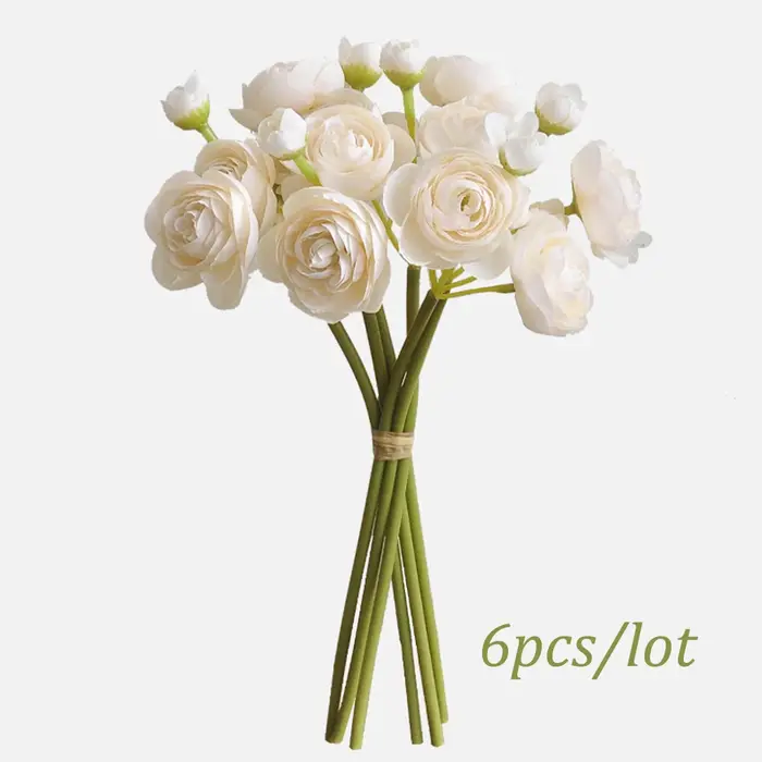Bouquet de fleurs artificielles Ranunculus, 6 pièces, fausses fleurs en vrac, arrangements de mariag