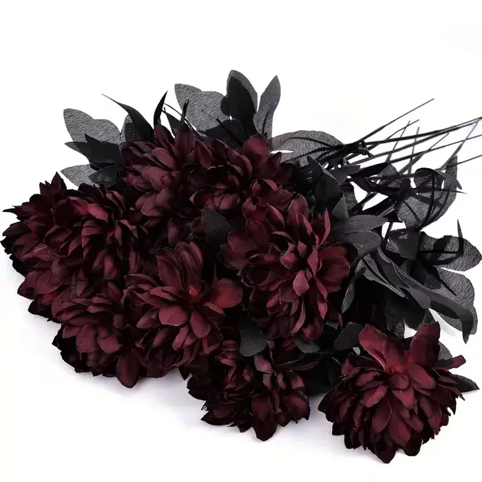 5/10 pièces de fleurs artificielles Dahlia Bourgogne noires