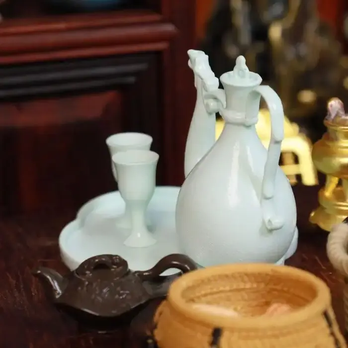 1 ensemble de 6 mini-pots de style antique chinois pour maison de poupée, pot de paon réaliste pour la décoration de scènes de maison de poupée classiques