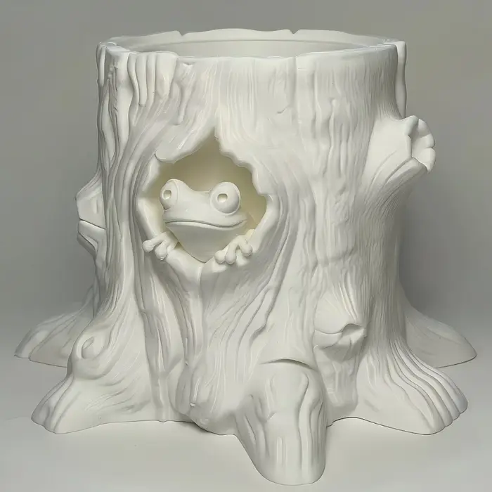 Pot de fleurs décoratif en forme de grenouille, imprimé en 3D, unique, en forme de tronc d'arbre, original, pour bureau.