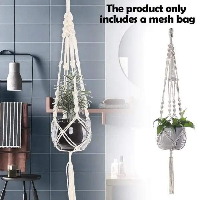 Support mural en macramé fait main pour plantes suspendues
