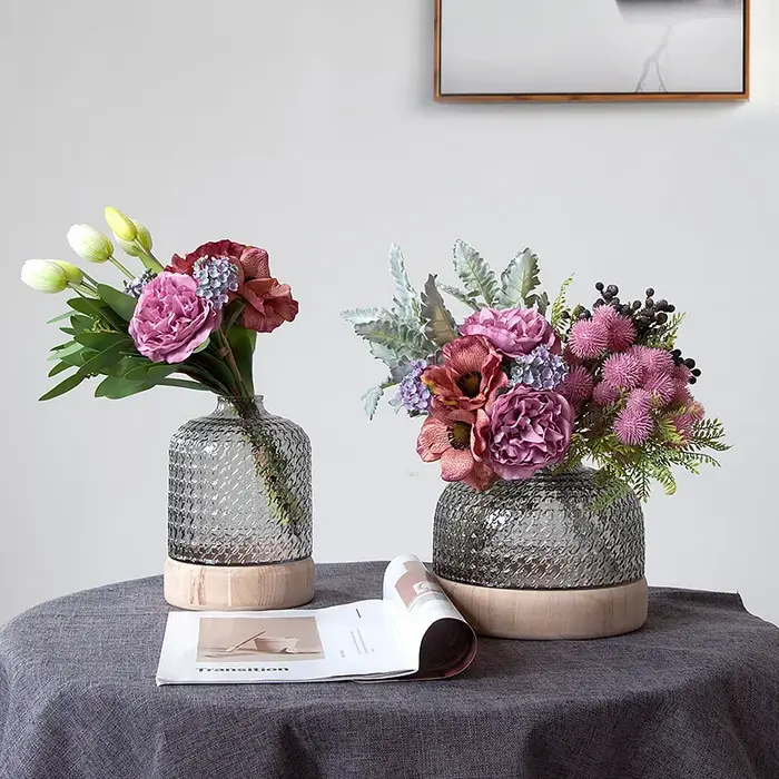 Bouquet d'anémone en soie bleue