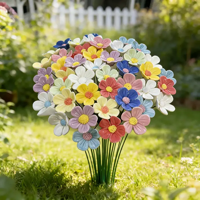Bouquet de fleurs en céramique à pétales multicolores