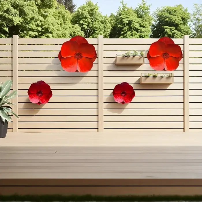 Ensemble de 2 fleurs de pavot géantes en métal rouge