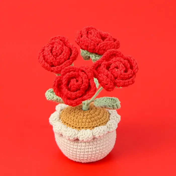 Fil Crochet4Artificial Rose plante en pot cadeau de saint valentin décoration de mariage décor à la 