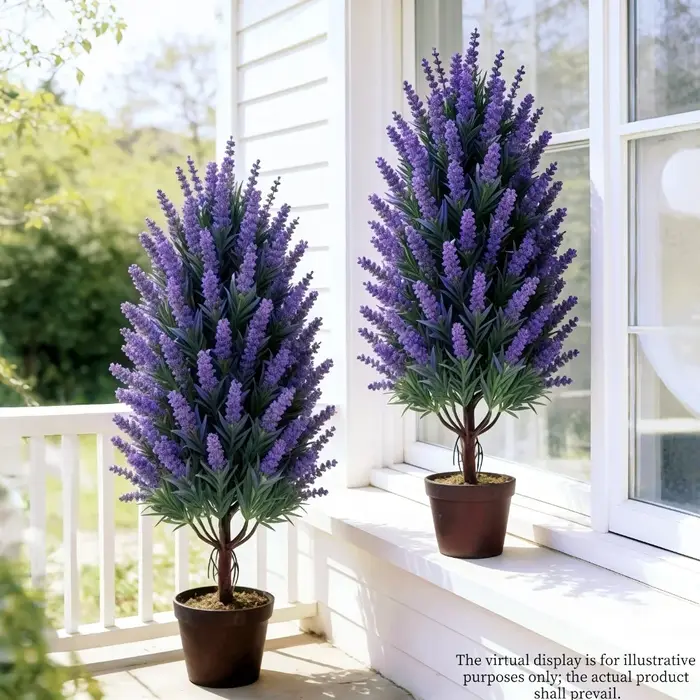 2 arbres artificiels de lavande violette pour extérieur avec piquets de fixation pour toiles de fond de mariage