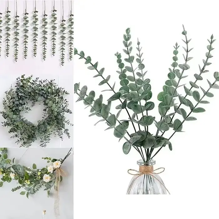 Yannew 12 pièces tiges d'eucalyptus artificielles argent Dollar verdure fausses plantes pour Bouquet