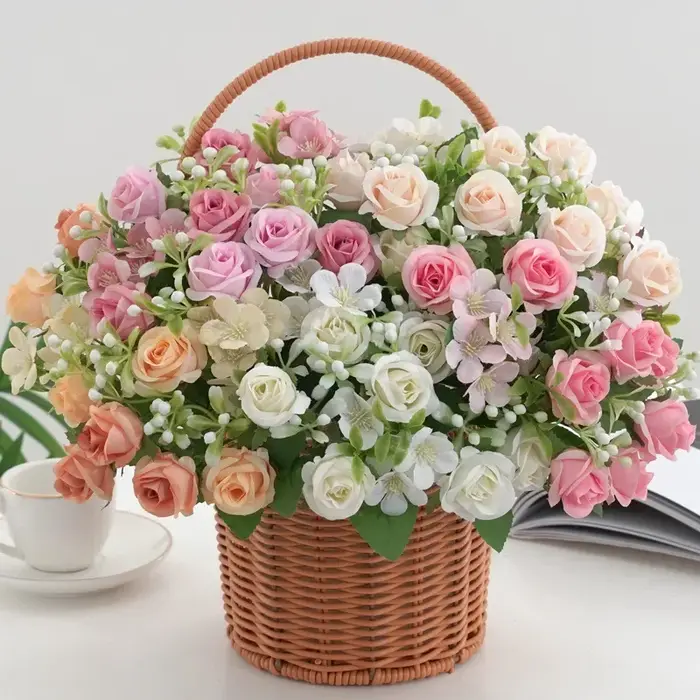 Bouquet d'hortensia de roses artificielles d'aloès vert