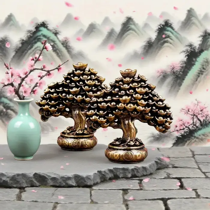 Figurines Feng Shui d'arbre de richesse chinoise en laiton