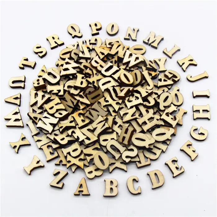 wholesale Style rustique majuscule lettres en bois Alphabet disques découpés en bois Patchwork Scrap