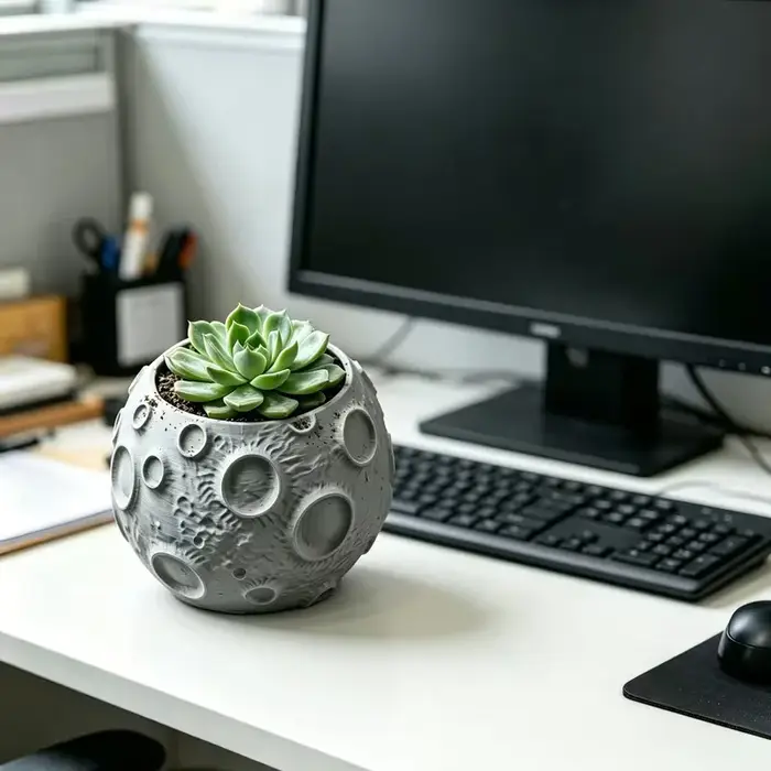 Pot de fleurs en forme de lune avec design de surface lunaire et texture réaliste, adapté aux petites plantes, pot pour plantes succulentes d'extérieur