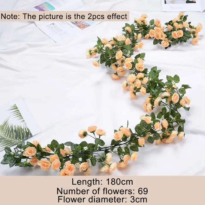 Guirxiété de roses et de feuilles vertes artificielles, 1.8m, fausses plantes, pour arc de mariage,