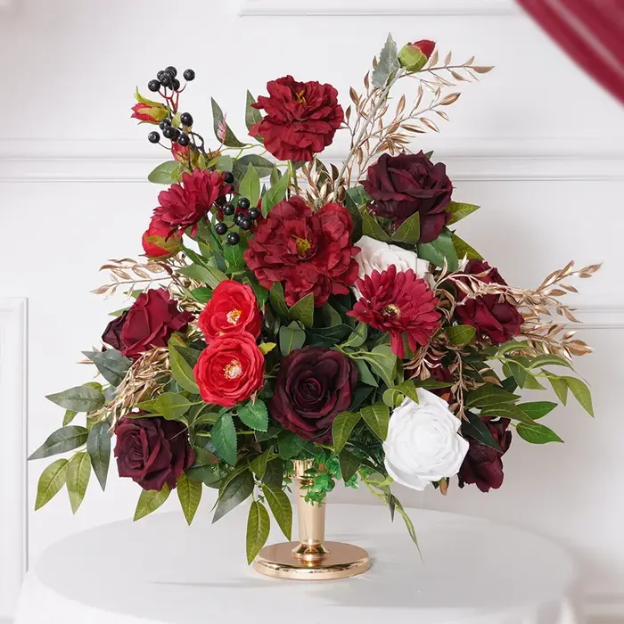 Centre de table floral à suspendre en forme de feuilles roses et vertes