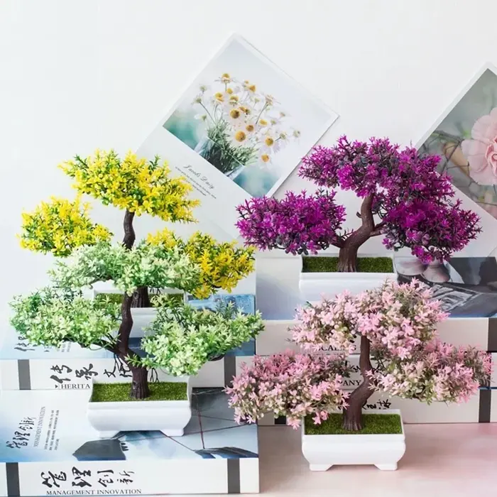 Plantes artificielles, bonsaï, petit arbre en pot, fausses fleurs, décorations en pot pour la maison, la table, la décoration de la chambre, le jardin d'hôtel.