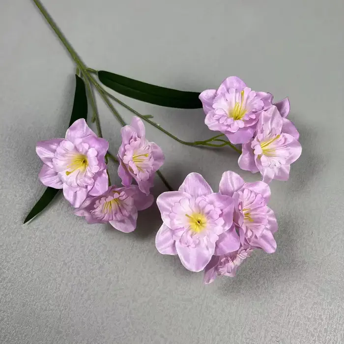 5pcs Fleur de jonquille artificielle avec branche longue en soie 9 têtes Plante de narcisse en soie