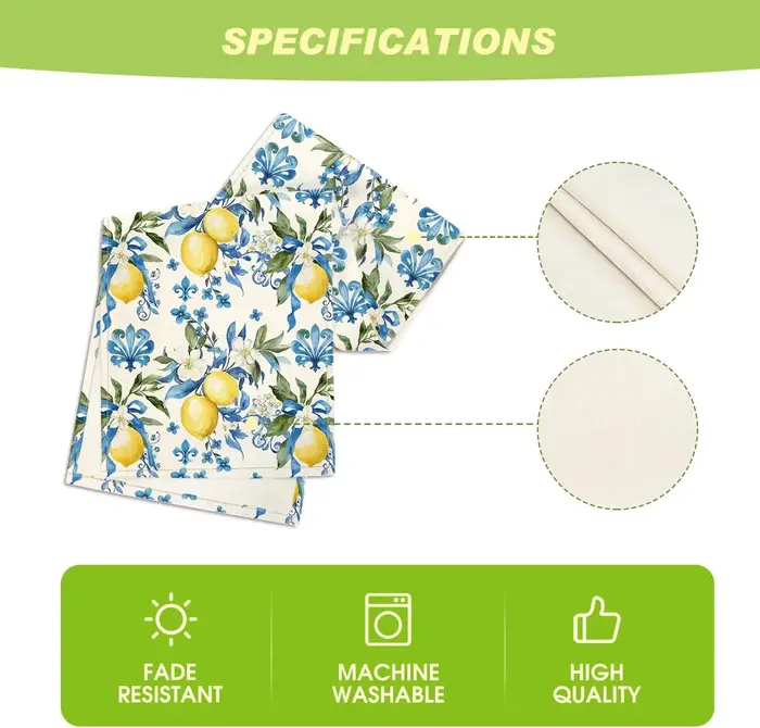 Chemin de Table en lin bleu fleur de citron