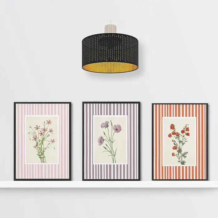 Toile de fond rayé de fleur botanique de tournesol de lys bleu, peinture murale imprimée, affiche d'art, décoration de salon moderne pour la maison