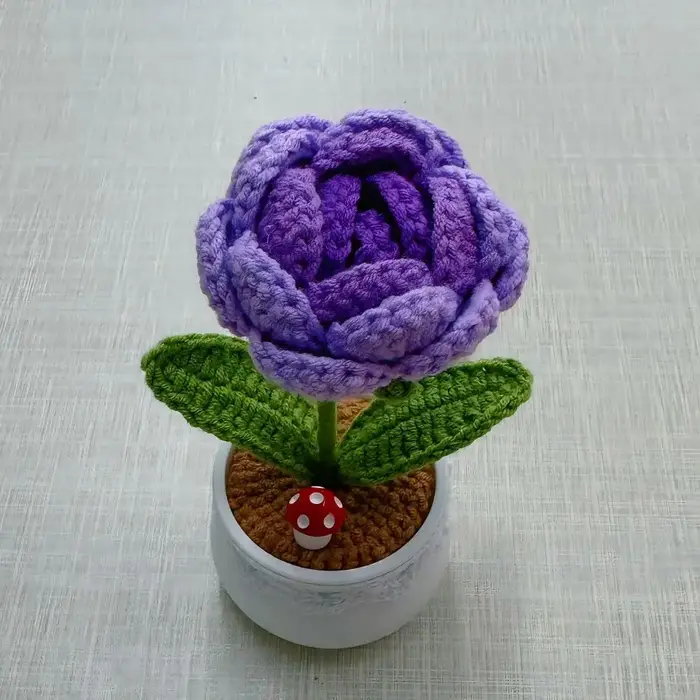 Rose française en Crochet faite à la main, Simulation de fleur en pot, décoration de mariage, plante
