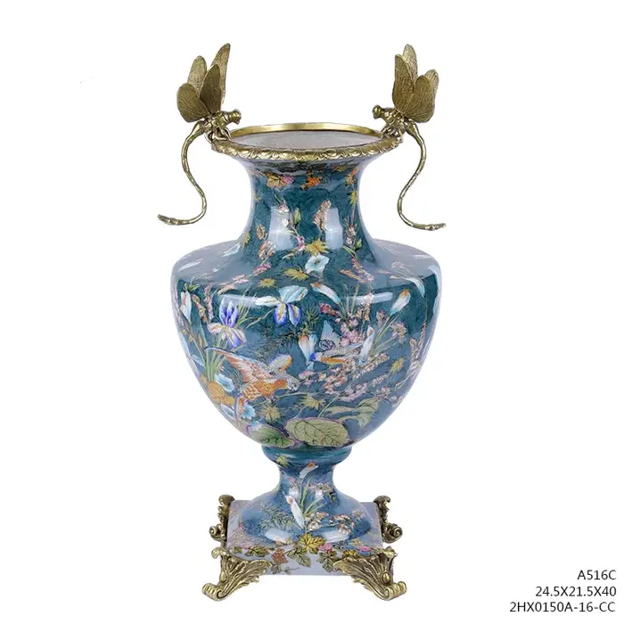 Pot vert en céramique de fleur en Bronze avec couvercle en laiton