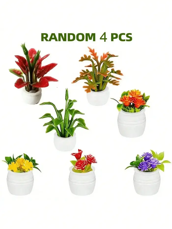 Plante en pot miniature pour maison de poupée 1/12, modèle réaliste de verdure et de fleurs décorati