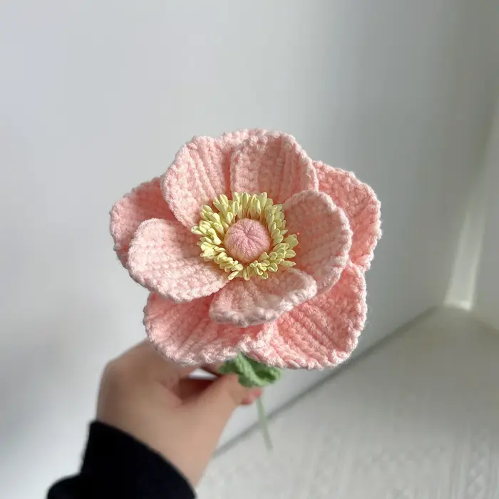 Anémone Crochet fleur fait à la main rose violet bleu tricoté fleur artificielle de haute qualité ma