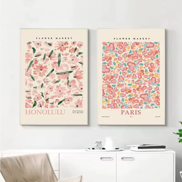 Affiche Murale Abstraite de Fleurs du Marché Floral de Paris et de New York