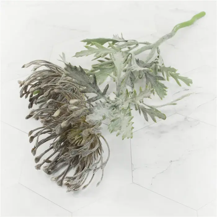 Fleurs artificielles de Leucospermum floquées pour la décoration de mariage flores artificiales fausse fleur en