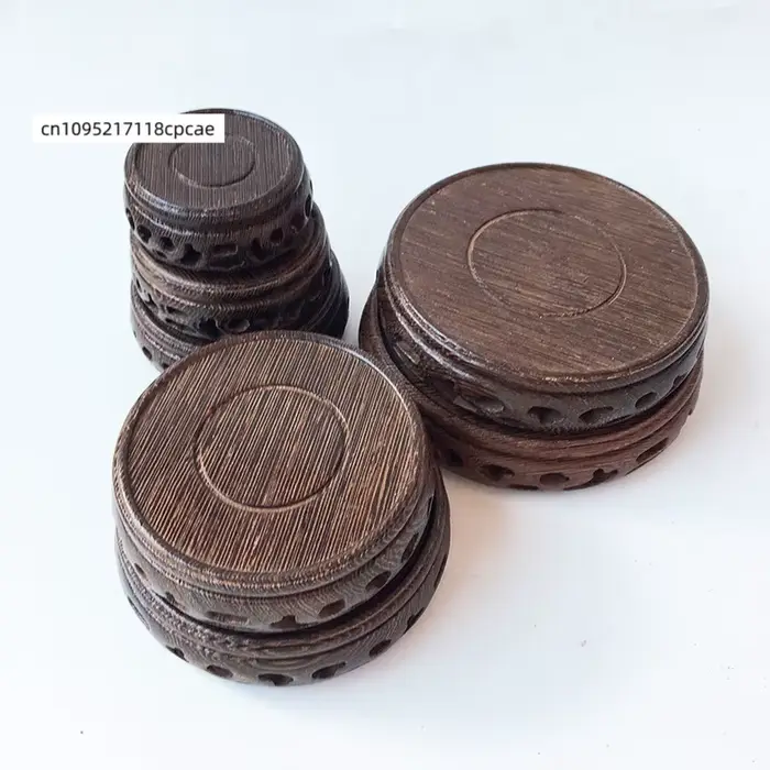 Support de Présentation Rond en Bois Sculpté Élégant pour Plantes Bonsaï et Théières – Base Décorative Creuse pour la Maison et le Salon