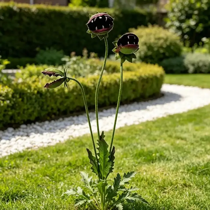 Piquet de jardin en métal en forme de plante carnivore