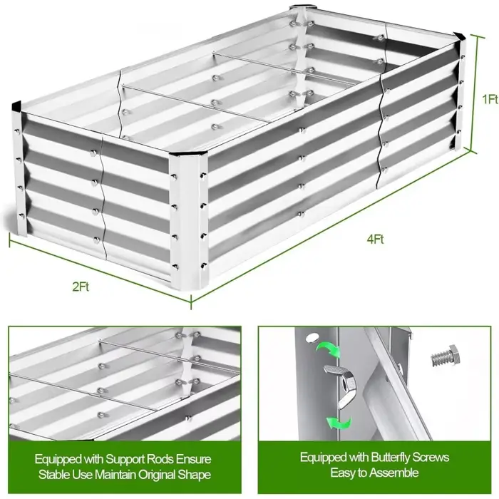 Kit de jardinière en acier galvanisé 4x2x1 pieds
